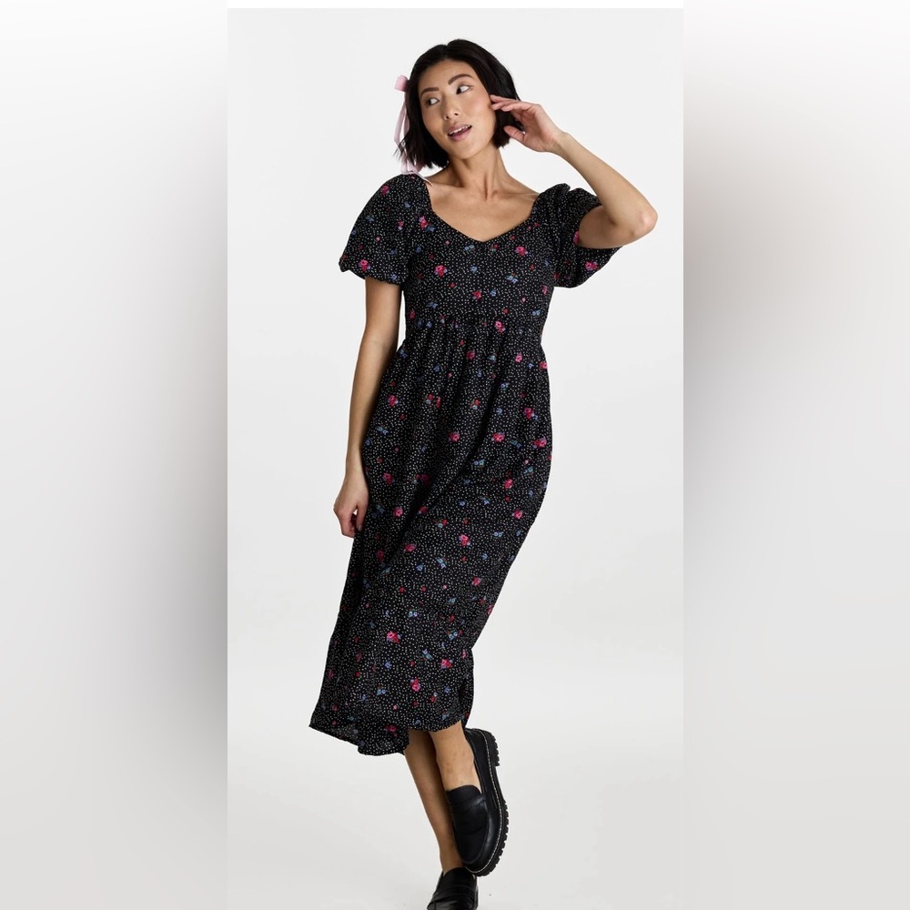 Hope Ave black floral v neck midi dress - Size M